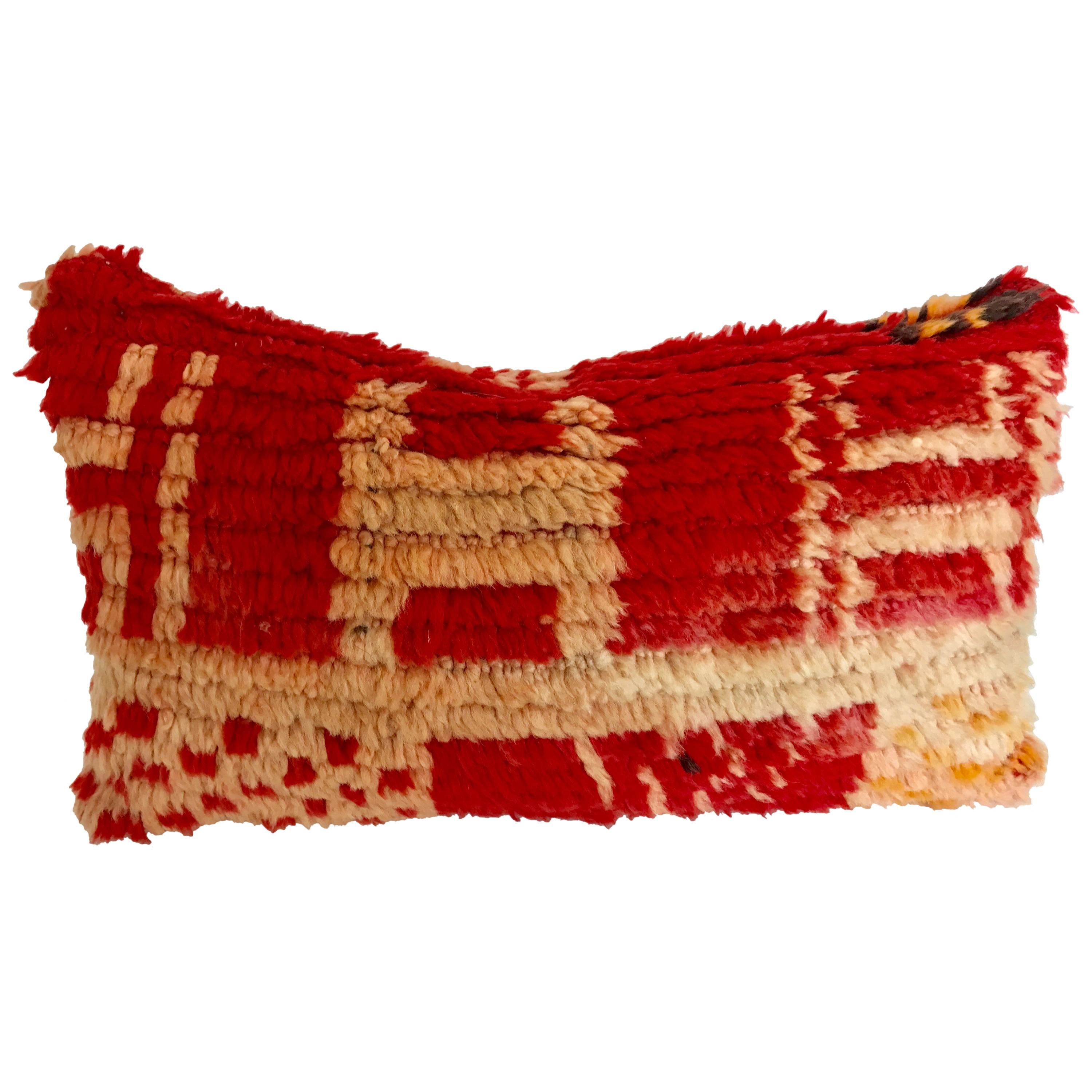 Moroccan Custom Pillow cut from a Berber Hand Loomed Wool Rug, Atlas Mountains For Sale