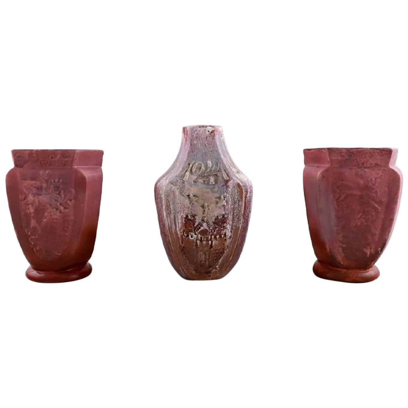 Three Kähler vases with luster glaze, Karl Hansen Reistrup. For Sale