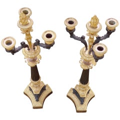 Pair of Ormolu and Patinated Bronze Candelabra, Louis Philippe France circa 1830