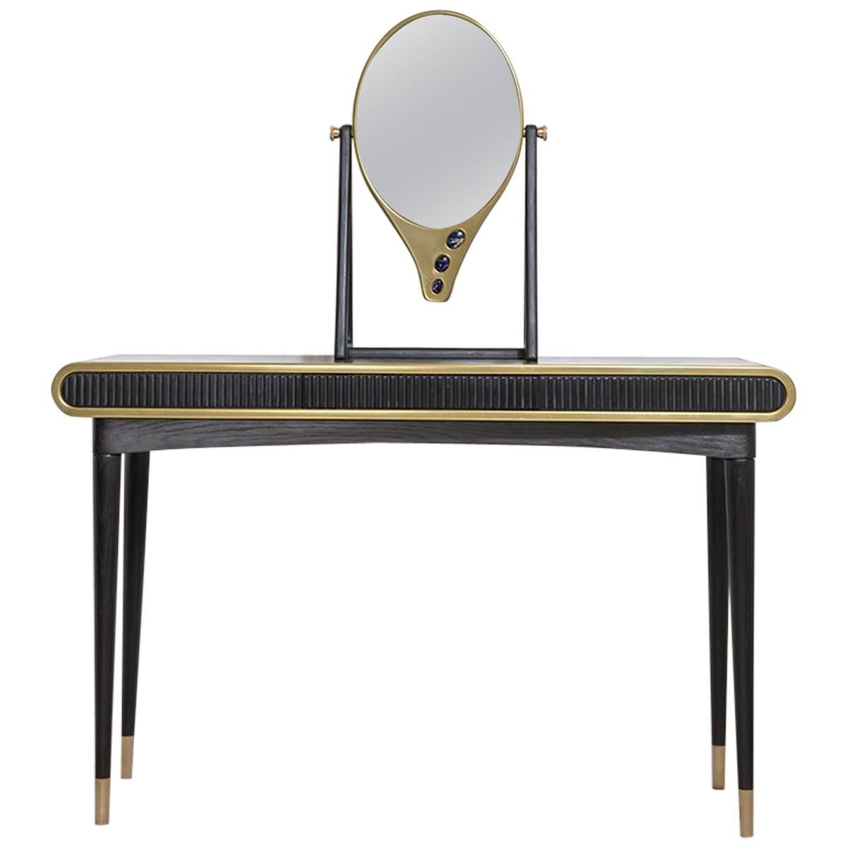 Oriette Dressing Table with Sodalite Stone and Corian, Handmade in Uk For Sale