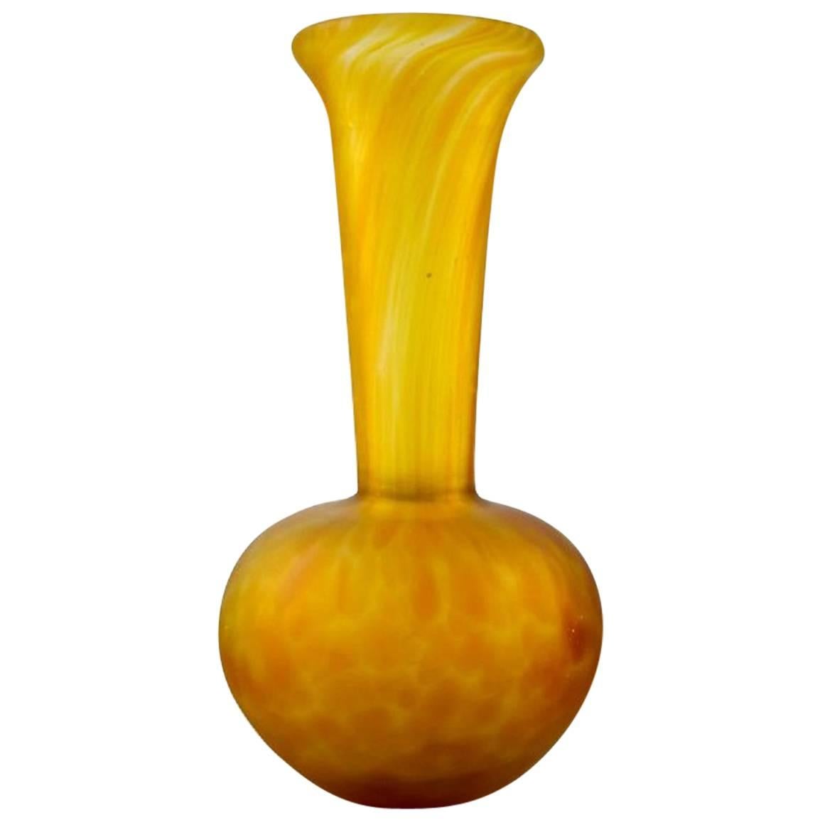 Emile Gallé style art glass vase in yellow shades. 20 c.  For Sale