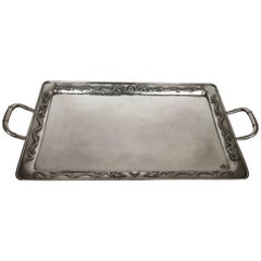 Massive Chinese Footed Dragon Export Silver Tray Made by Luen Hing 