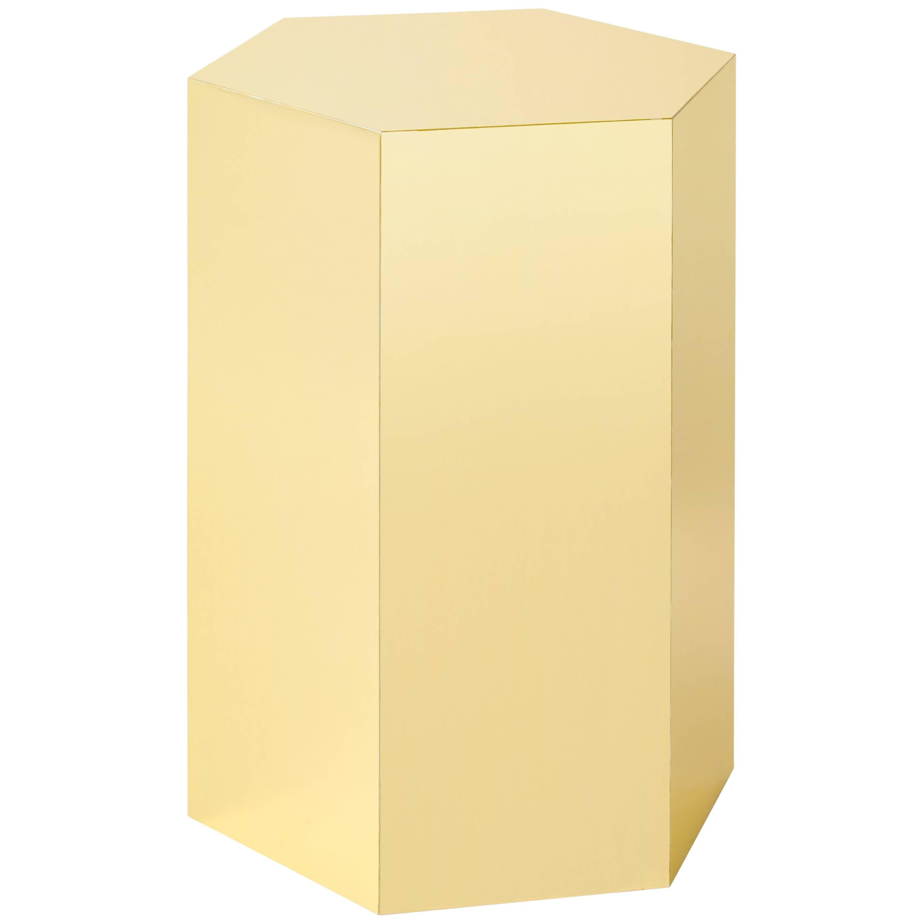 Contemporary Shiny Hex Brass Side Table Made in USA For Sale