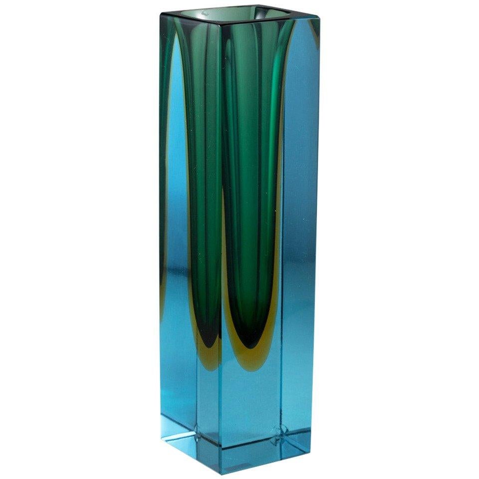 Rectangular Murano Sommerso Glass Vase For Sale