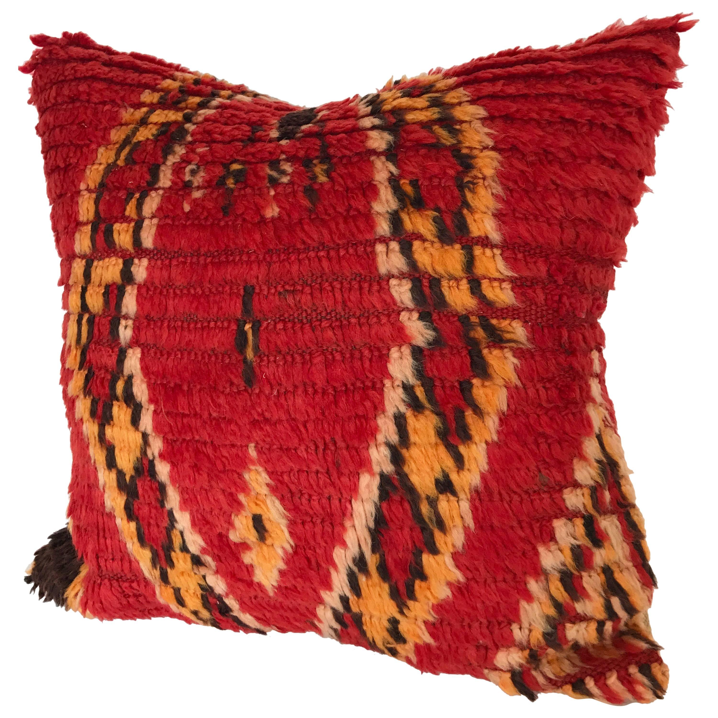 Custom Moroccan Pillow cut from a Vintage Hand Loomed Wool Berber Rug For Sale