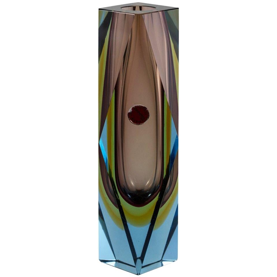 Unusual Faceted Murano Sommerso Glass Vase For Sale