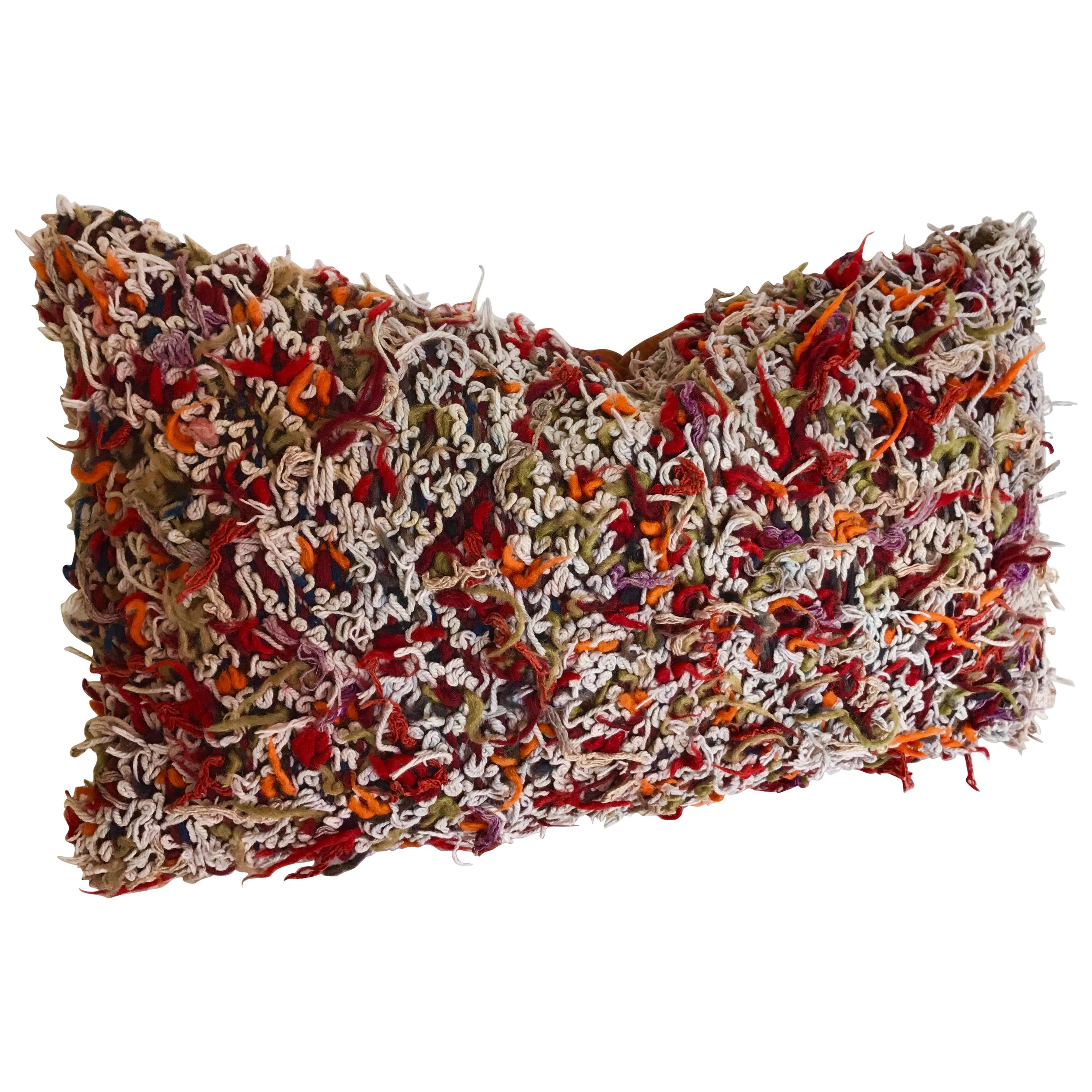 Custom Pillow cut from a Vintage Moroccan Hand Loomed Wool Berber Rug. For Sale