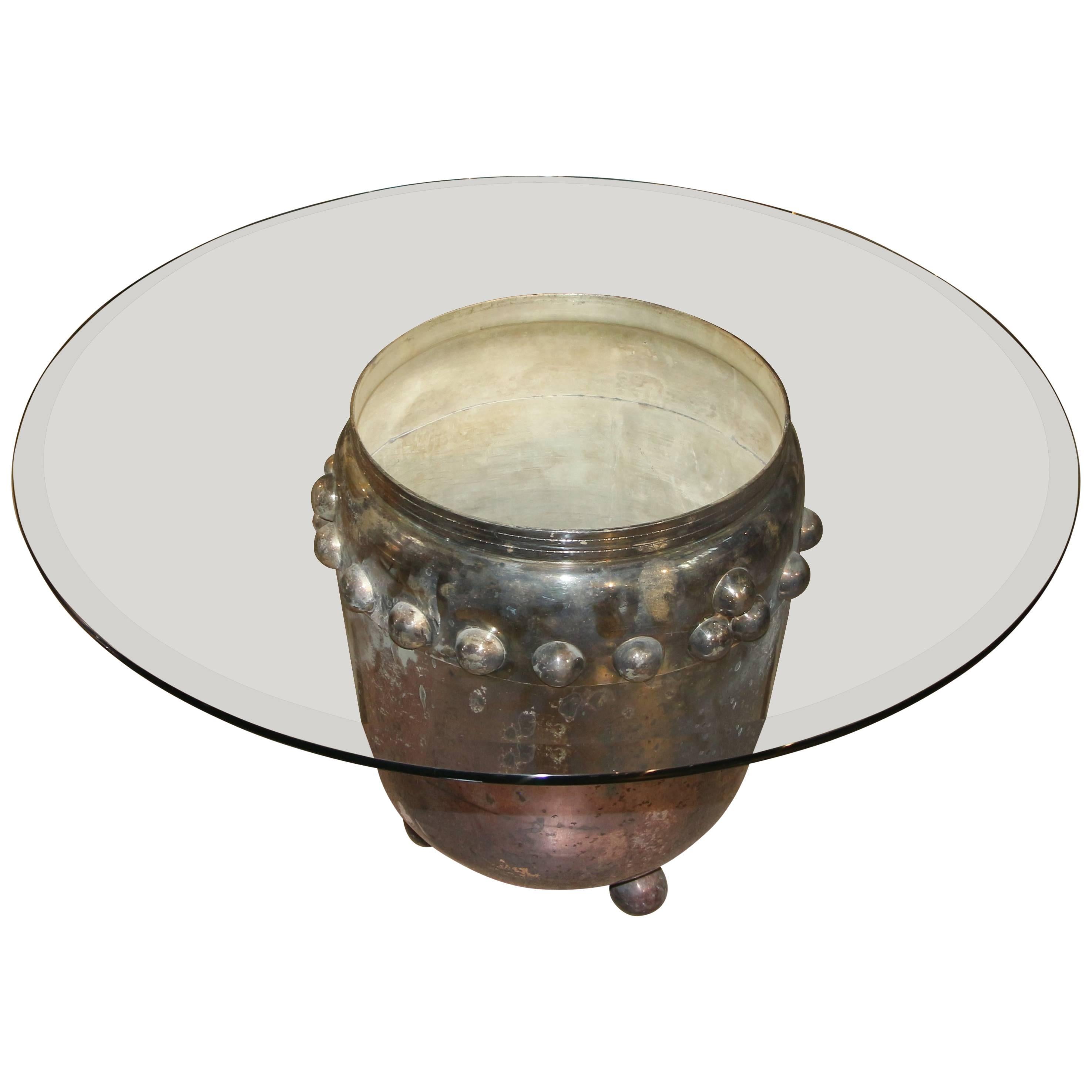 Asian Silver Plated Drum Table