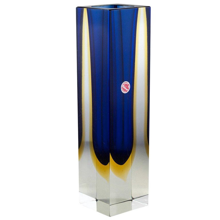 Large Rare Rectangular Murano Sommerso Glass Vase For Sale at 1stDibs