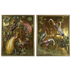 Vintage Pair of Reverse Painting on Glass