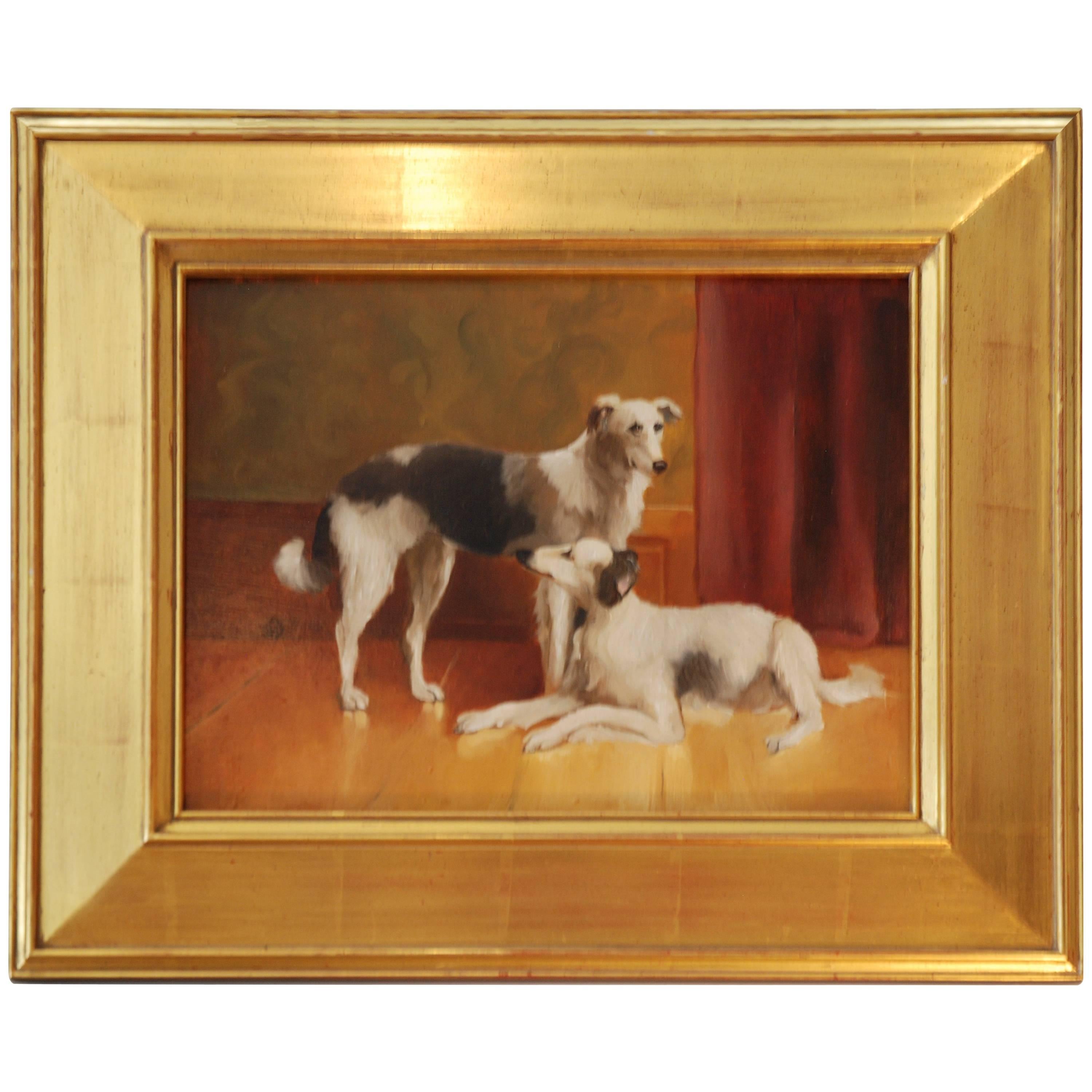 Dogs Painting, Oil on Board, by Debra Higgins For Sale