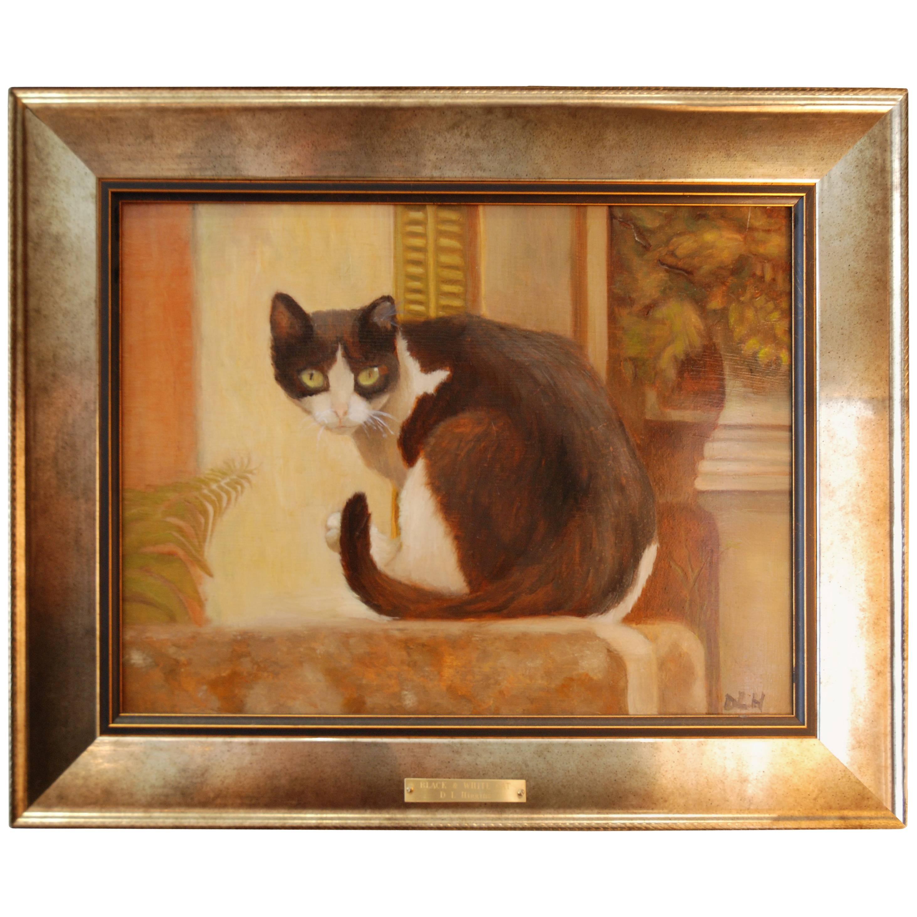 Cat Painting, Oil on Board, by Debra Higgins For Sale