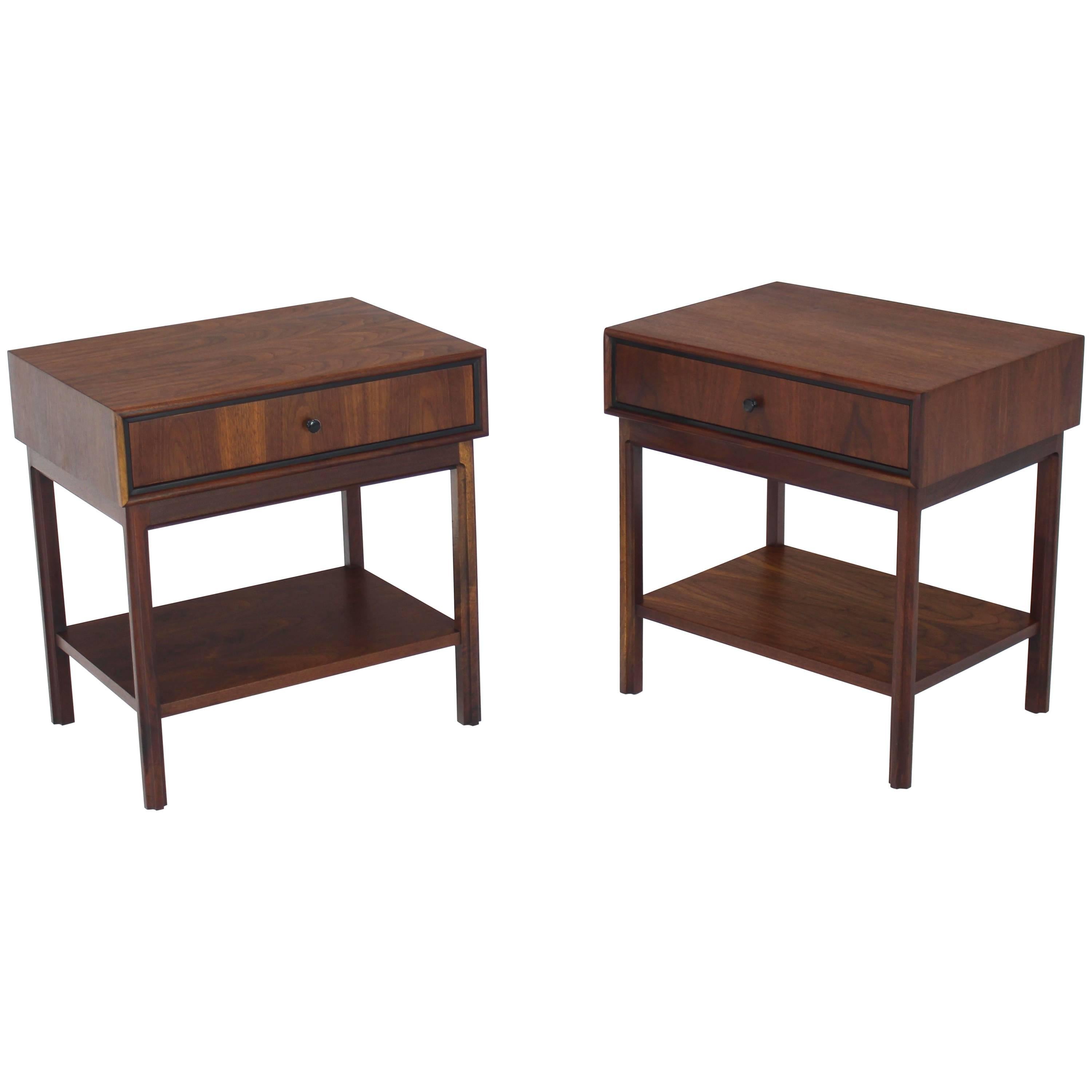 Pair of Oiled Walnut One Drawer Nightstands Tables