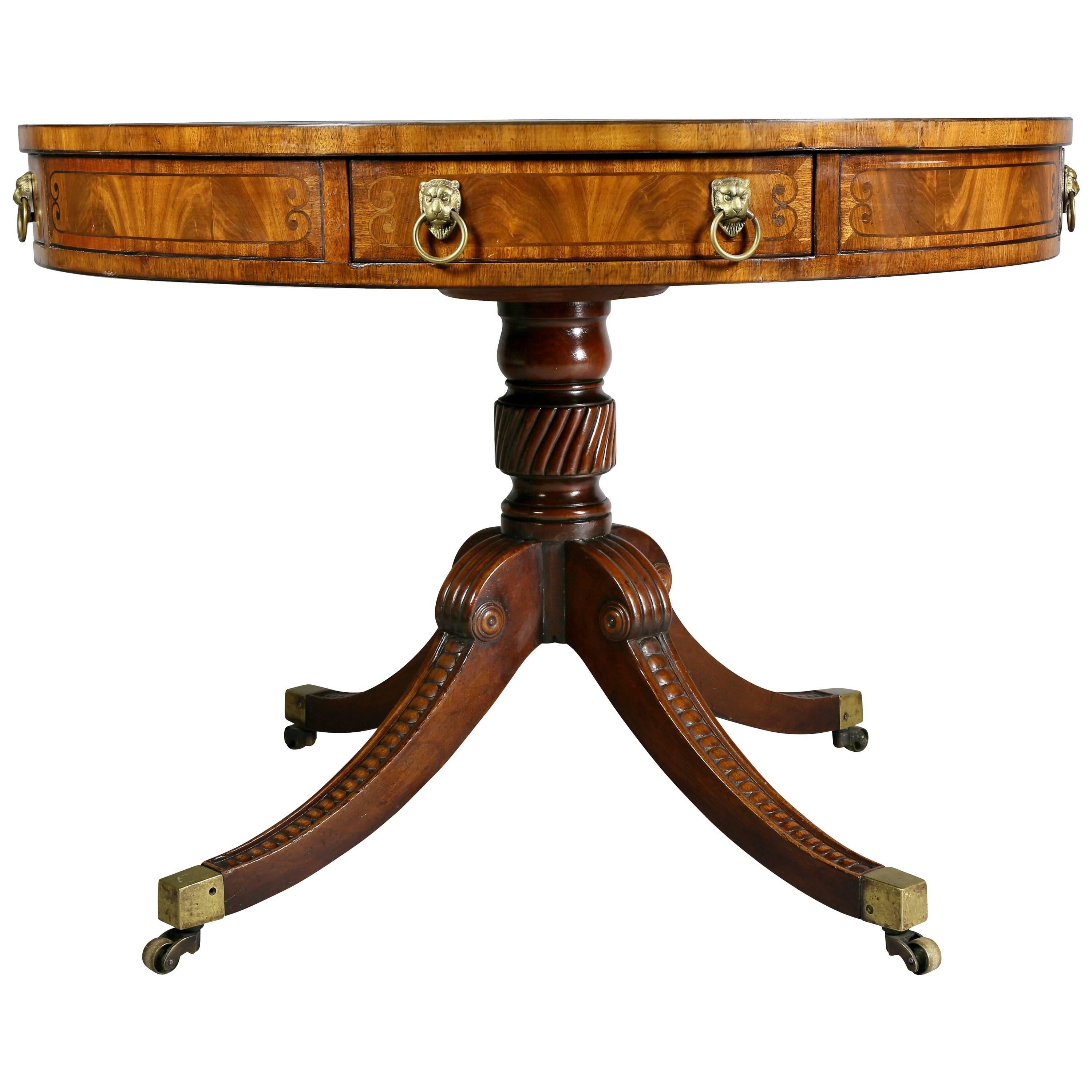Regency Style Mahogany And Inlaid Drum Table 