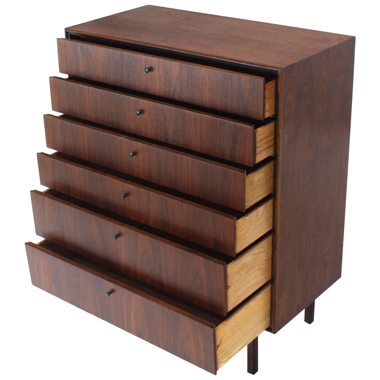 Bookmached Wood Grain Oiled Walnut 6 Drawers Tall High Chest