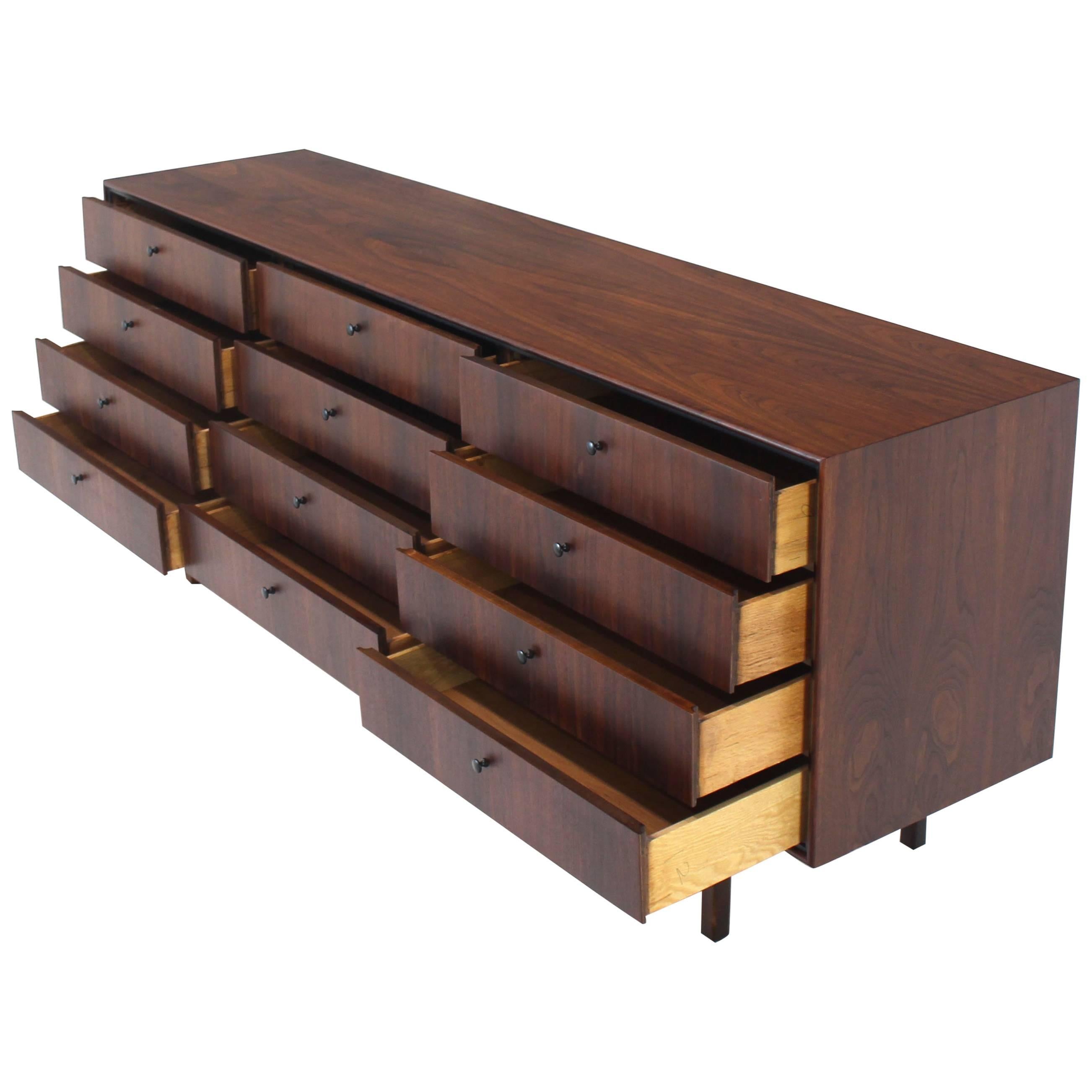 12 Drawers Oiled Walnut Mid Century Modern Long Dresser Credenza Danish