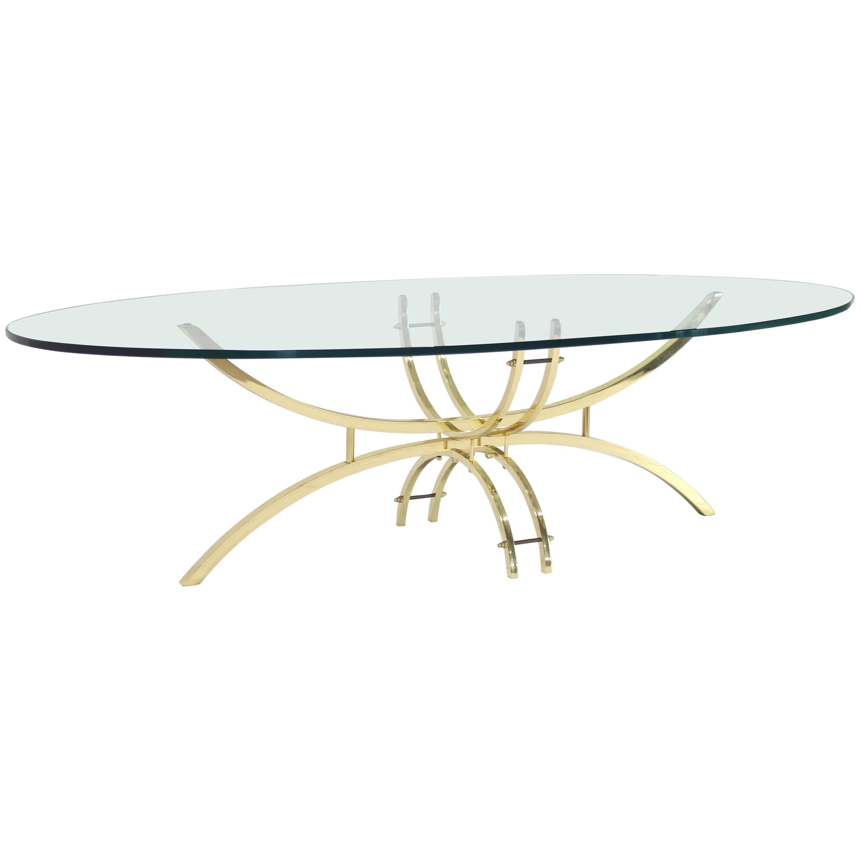 Oval Brass & Glass Coffee Table 