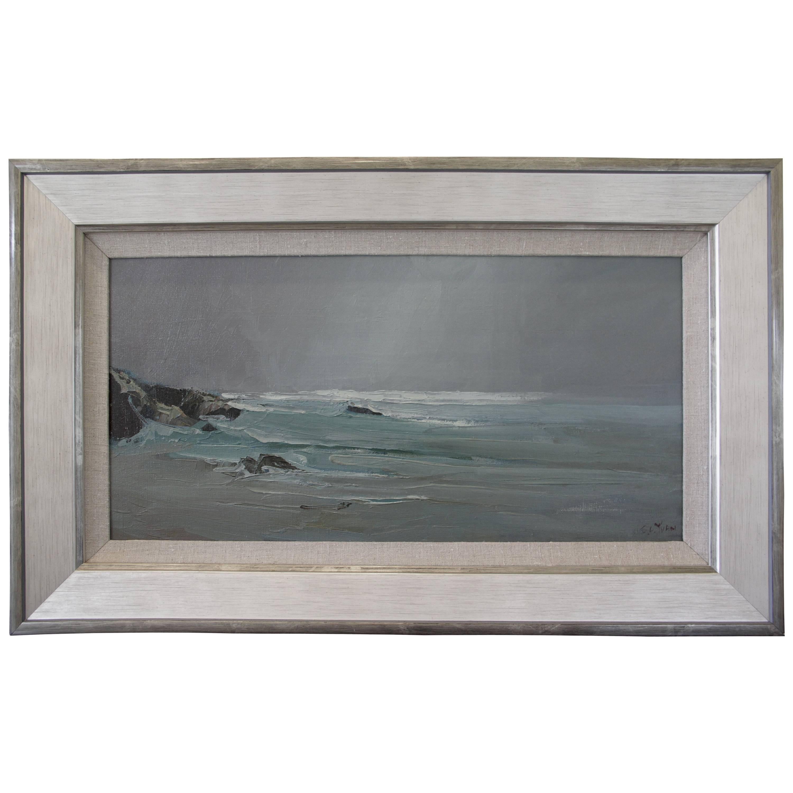 S.C. Yuan Oil Painting Pebble Beach California Coastline, circa 1964 For Sale