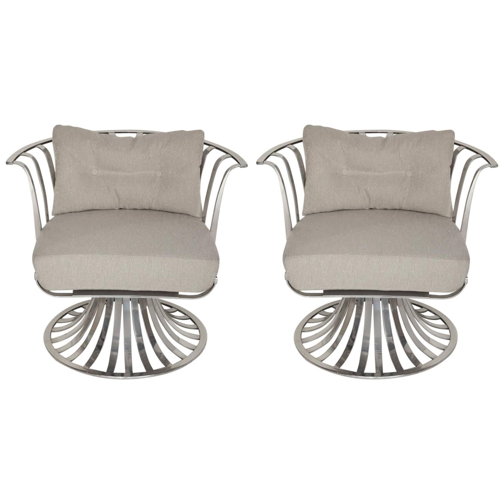 Pair of Polished Aluminum Armchairs by Russell Woodard, circa 1965