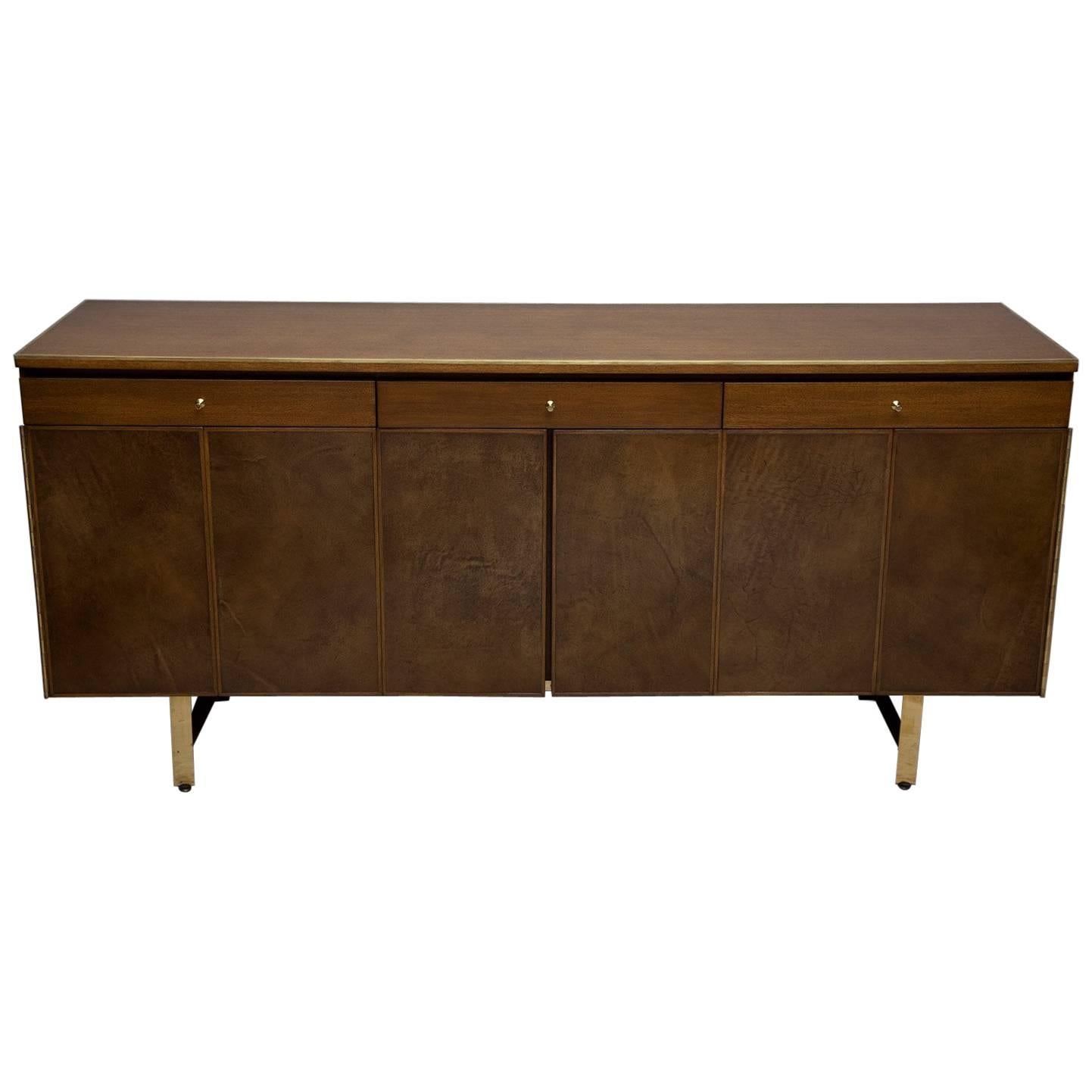 Fully Restored Irwin Collection Mahogany and Leather Credenza by Paul McCobb 