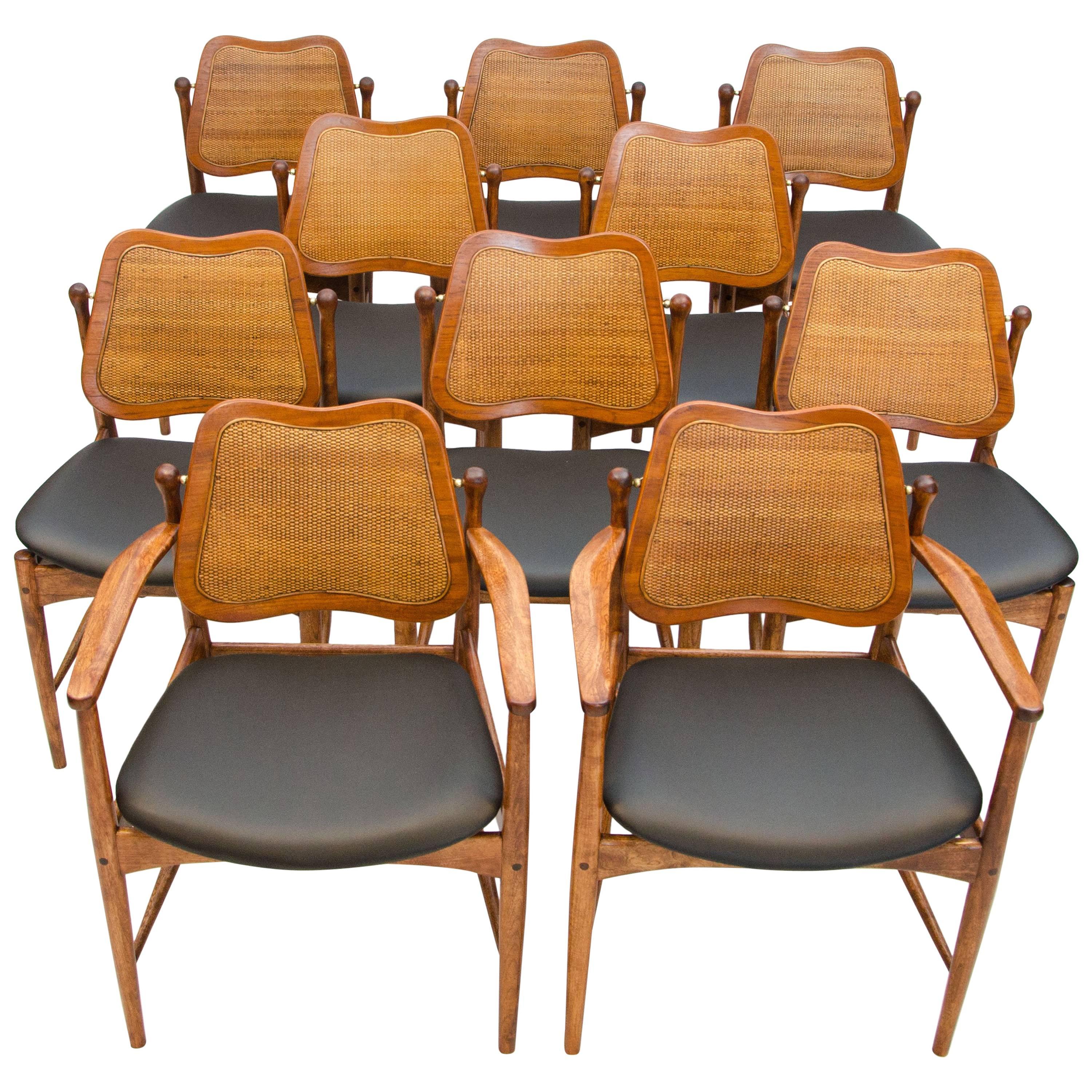 Rare Set of Ten Danish Modern Dining Chairs, Arne Vodder