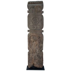 Tribal Marking Post from the Tharu of Nepal, Mid-20th Century with a Metal Base