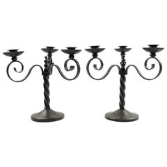French Charles Piguet Pair of Wrought Iron Candelabra Candle-Holders