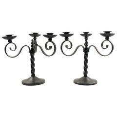 Vintage French Charles Piguet Pair of Wrought Iron Candelabra Candle-Holders