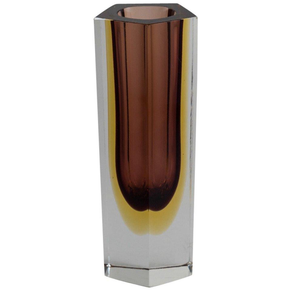 Hexagonal Murano Sommerso Glass Vase For Sale