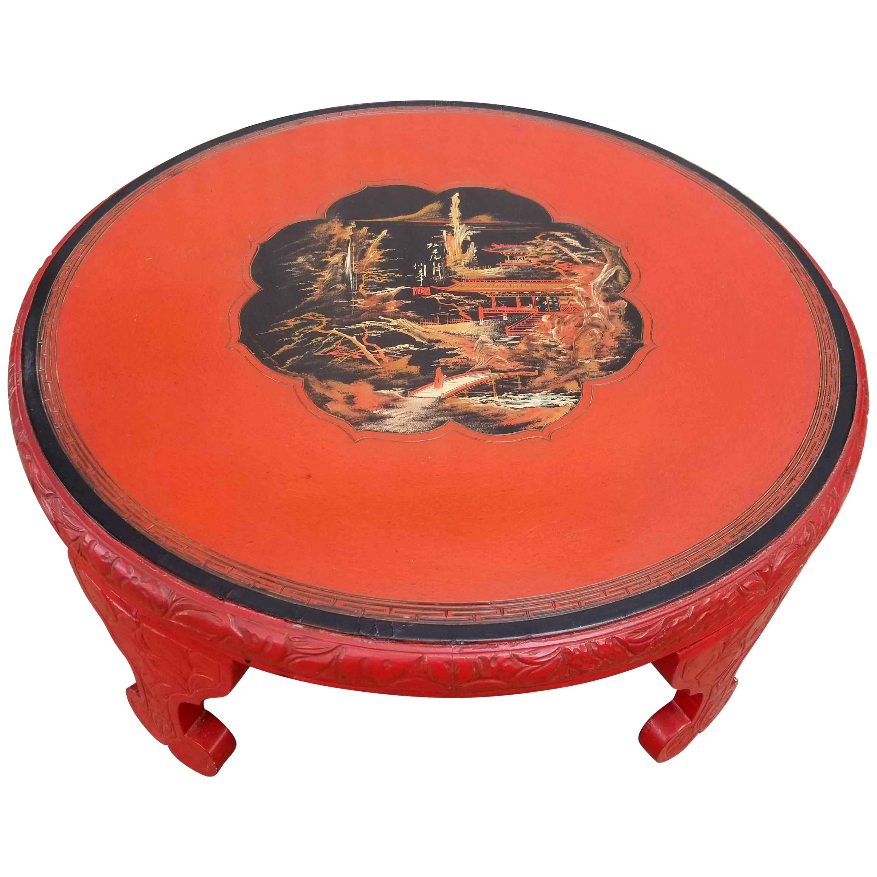 Chinese Red Lacquer Coffee Table For Sale