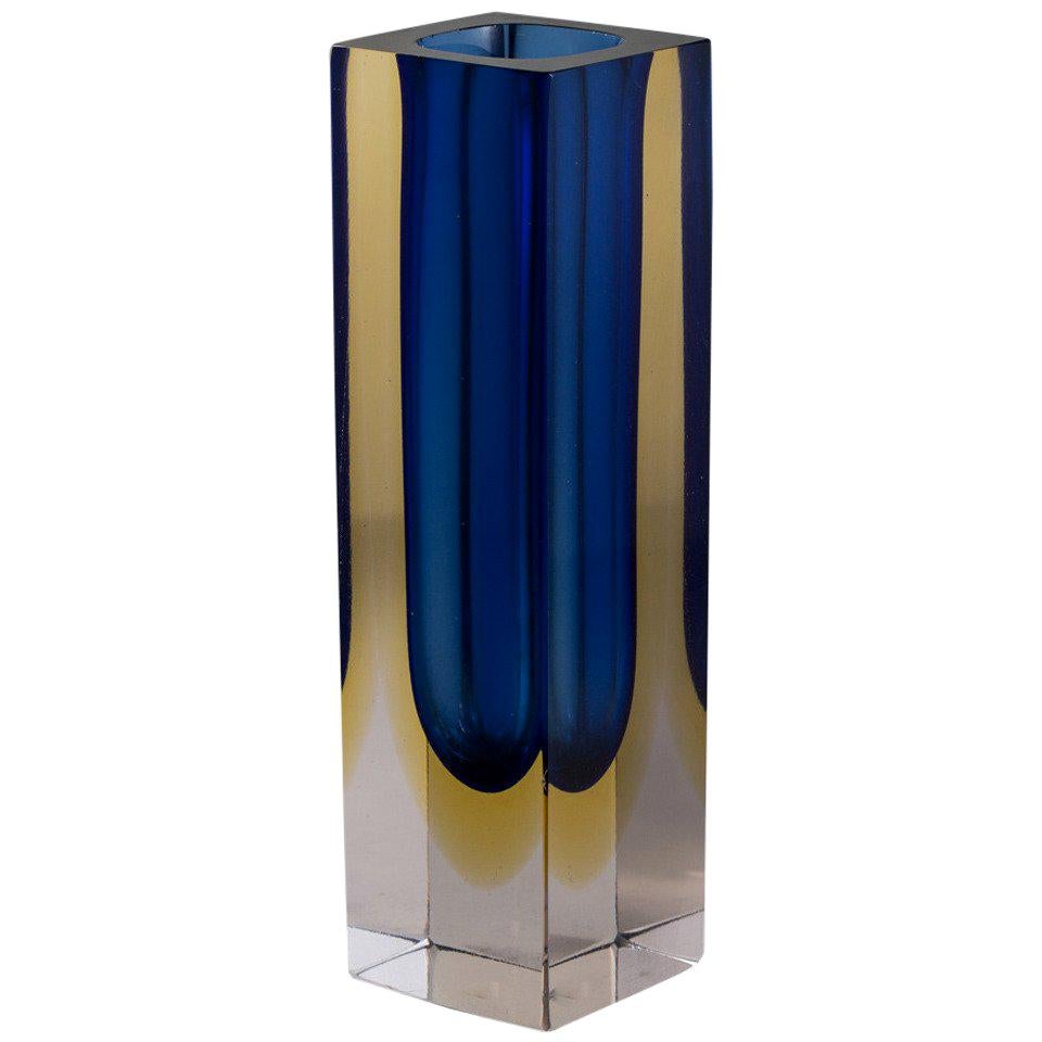 Rectangular Murano Sommerso Glass Vase For Sale