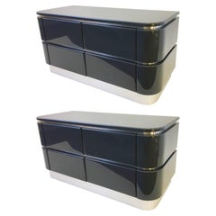 Pair of Lacquered and Brushed Stainless Steel Nightstands by Steve Chase 