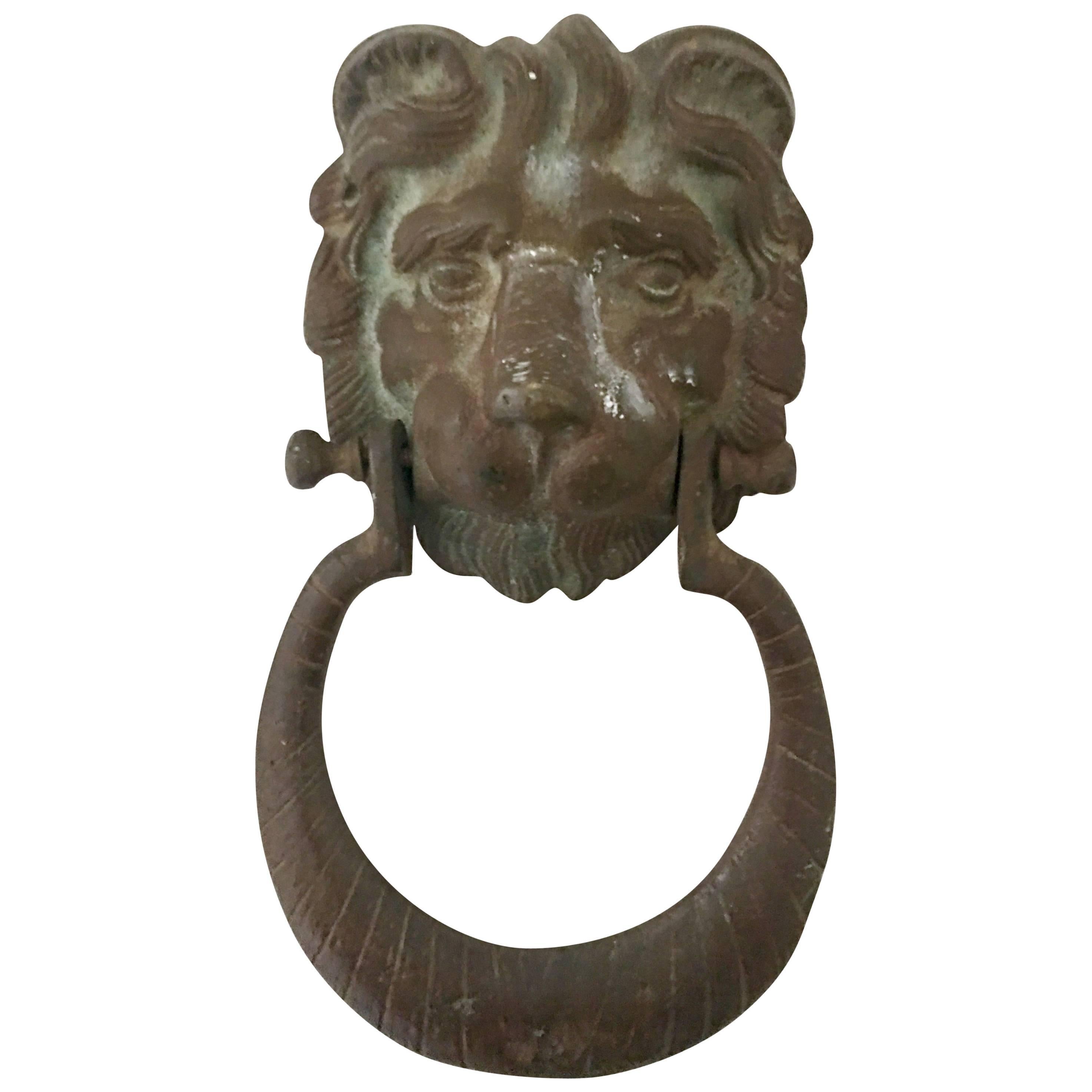 20th Century Bronze Verdigris Lion Door Knocker