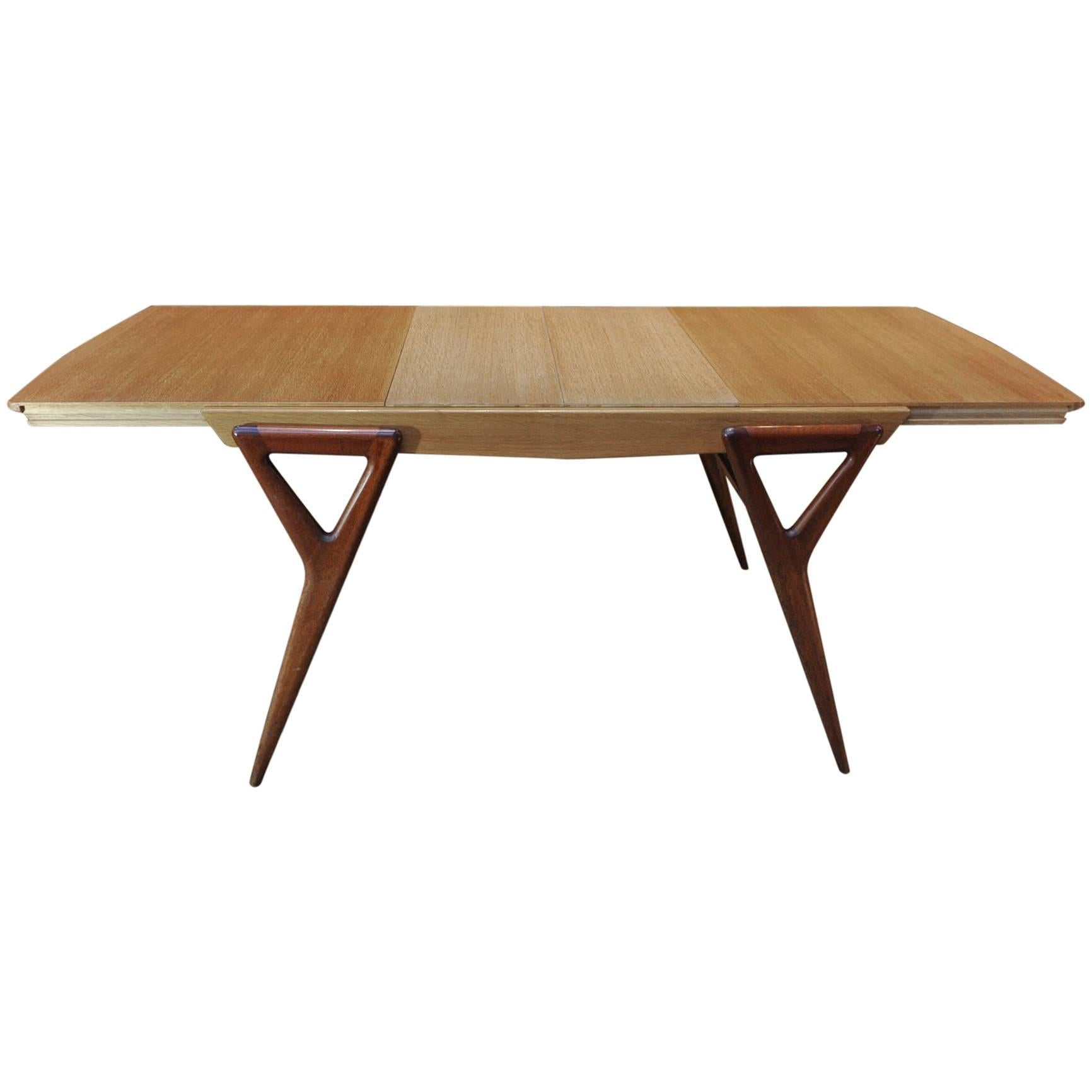 Mahogany & Oak Dining Table with extensions by  Louis Paolozzi for Rene Godfroid