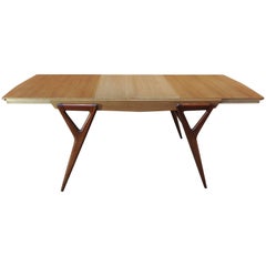 Mahogany 
Oak Dining Table with extensions by  Louis Paolozzi for Rene Godfroid