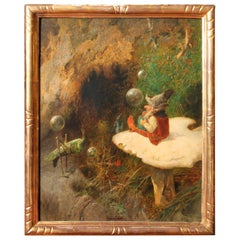 Antique 1900s Oil on Canvas Fairy by Heinrich Schlitt