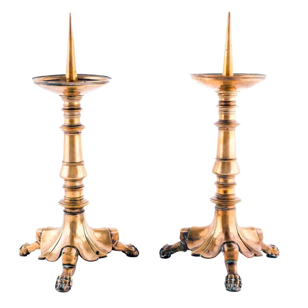 1900s, Pair of Brass Altar Pricket Sticks