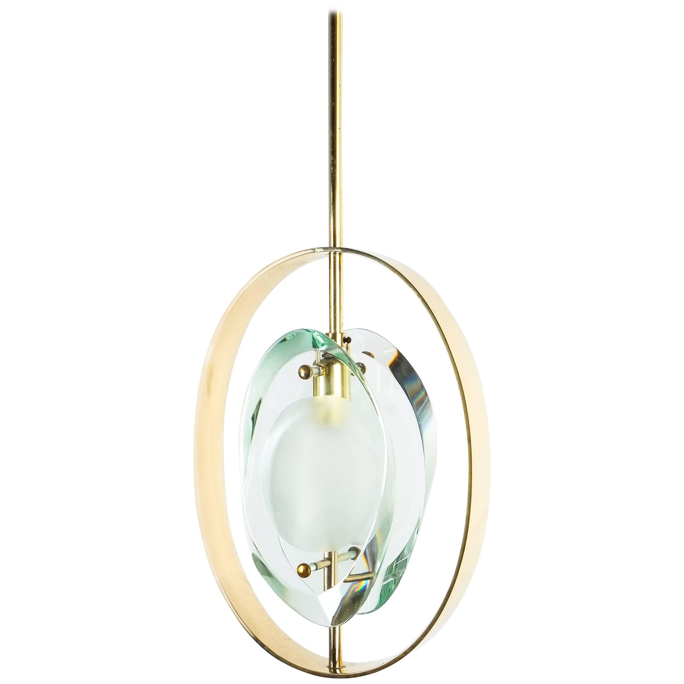 Max Ingrand Brass Glass Pendant Lamp Light Model 1933 for Fontana Arte, 1961