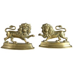 19th Century Pair of Brass Lion Doorstops