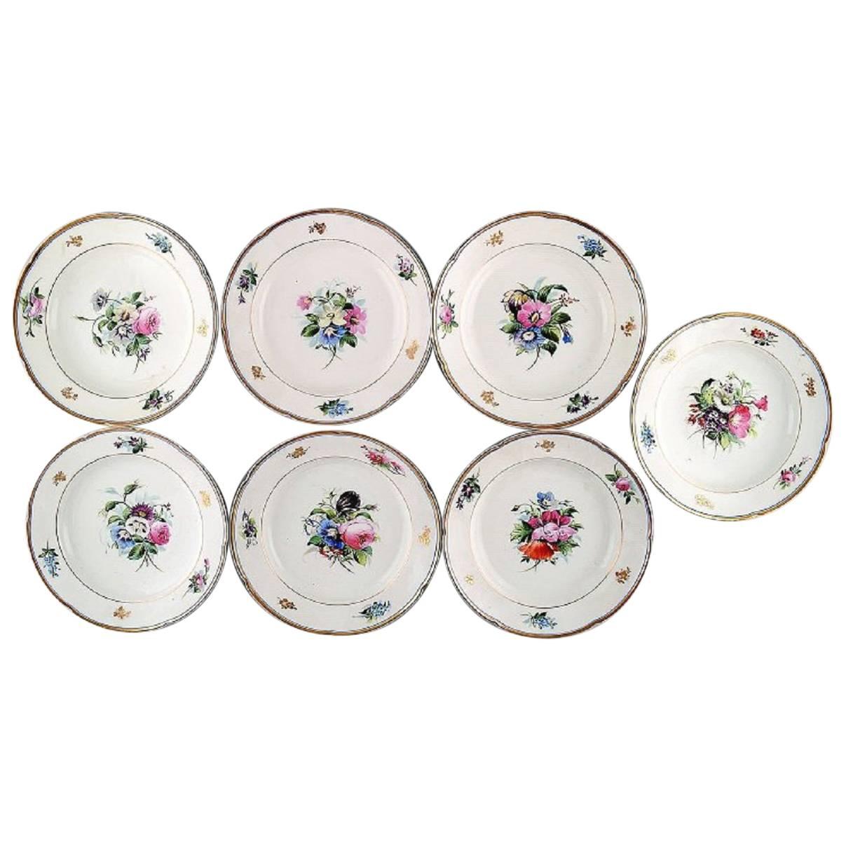 7 antique b&g bing & grøndahl deep plates. Hand painted with flowers For Sale