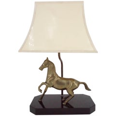 Brass Lamp, Lacquered Wood Base