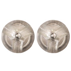 Set of Two Large Wave Clear Flush Mount or Wall lights by Peill & Putzler