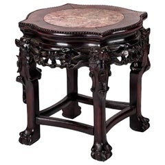 1800s Chinese Wooden Pedestal Base with Stone Top