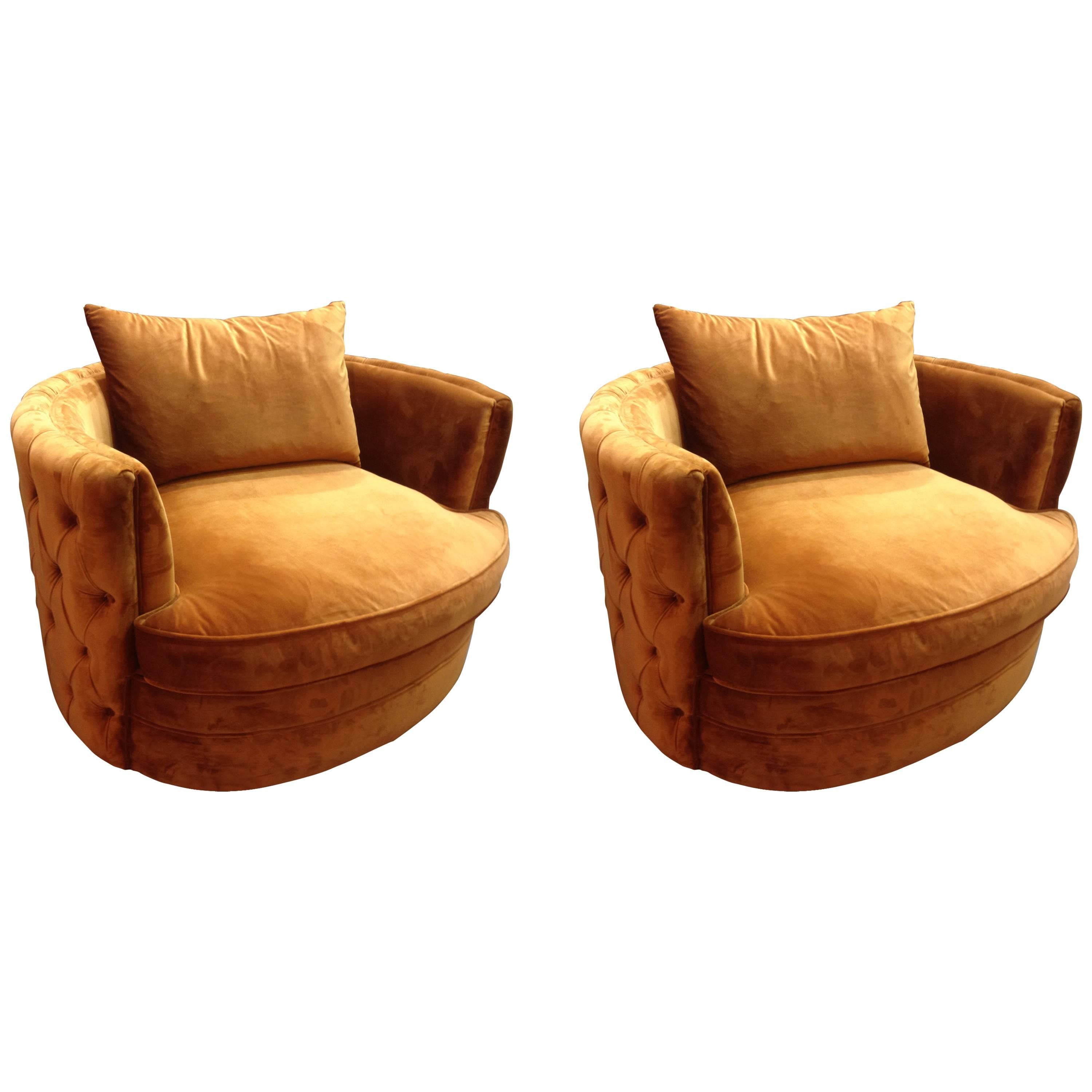 Pair of French Design Velvet Large Armchairs