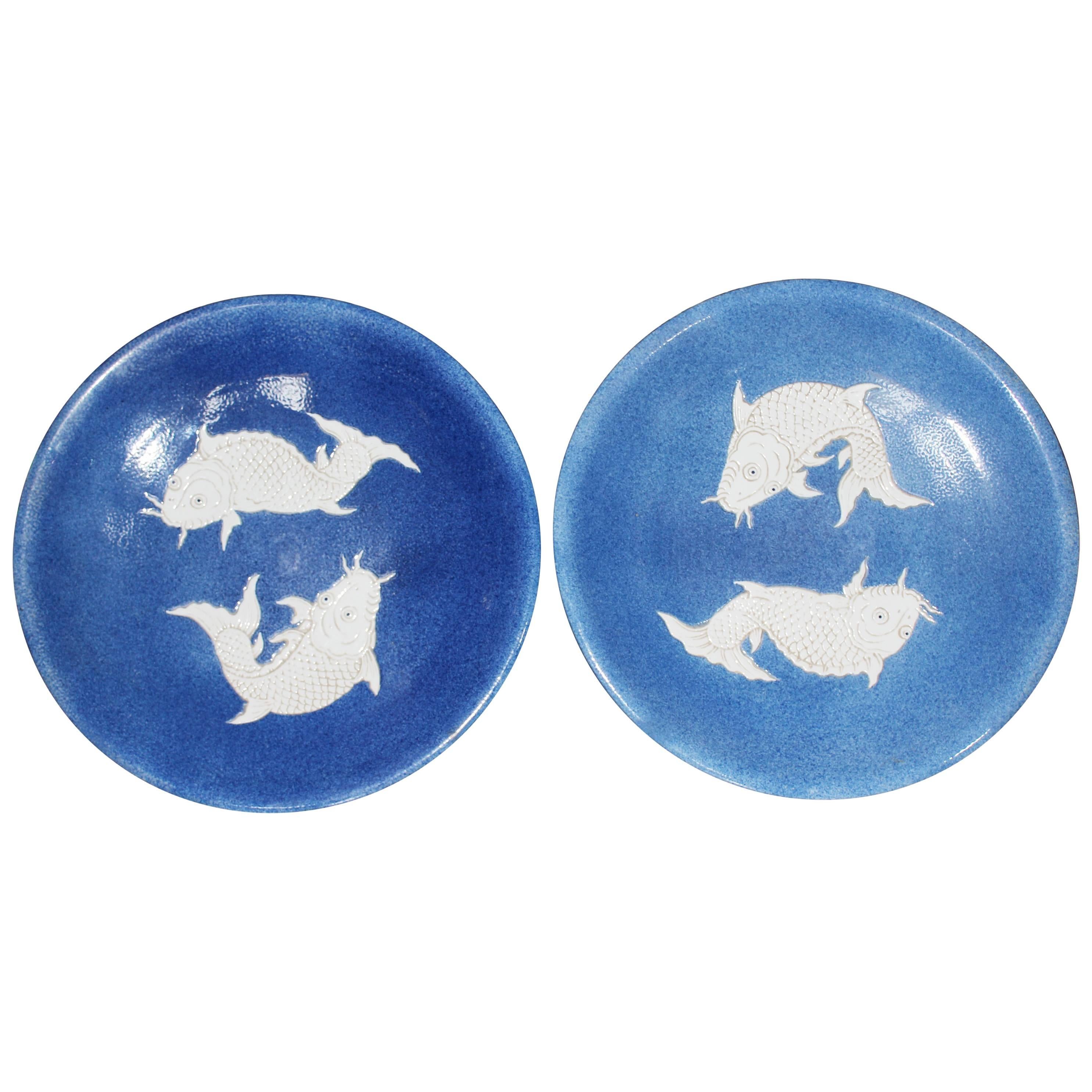 Pair of Chinese Cobalt Blue Decorated Porcelain Plates