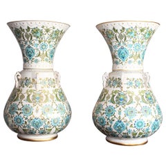 Antique Pair of Mosque Porcelain Lamps with Gilded and Enameled Floral Patterns