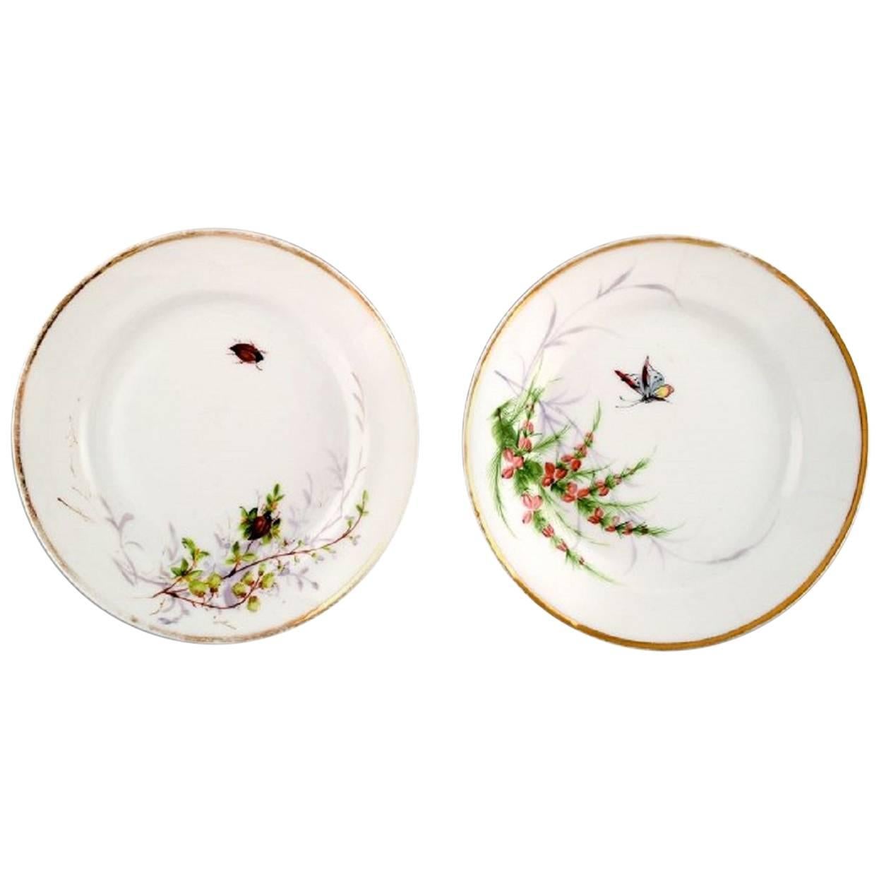 2 antique b & g bing & grøndahl plates. Hand painted with butterfly and insect. 