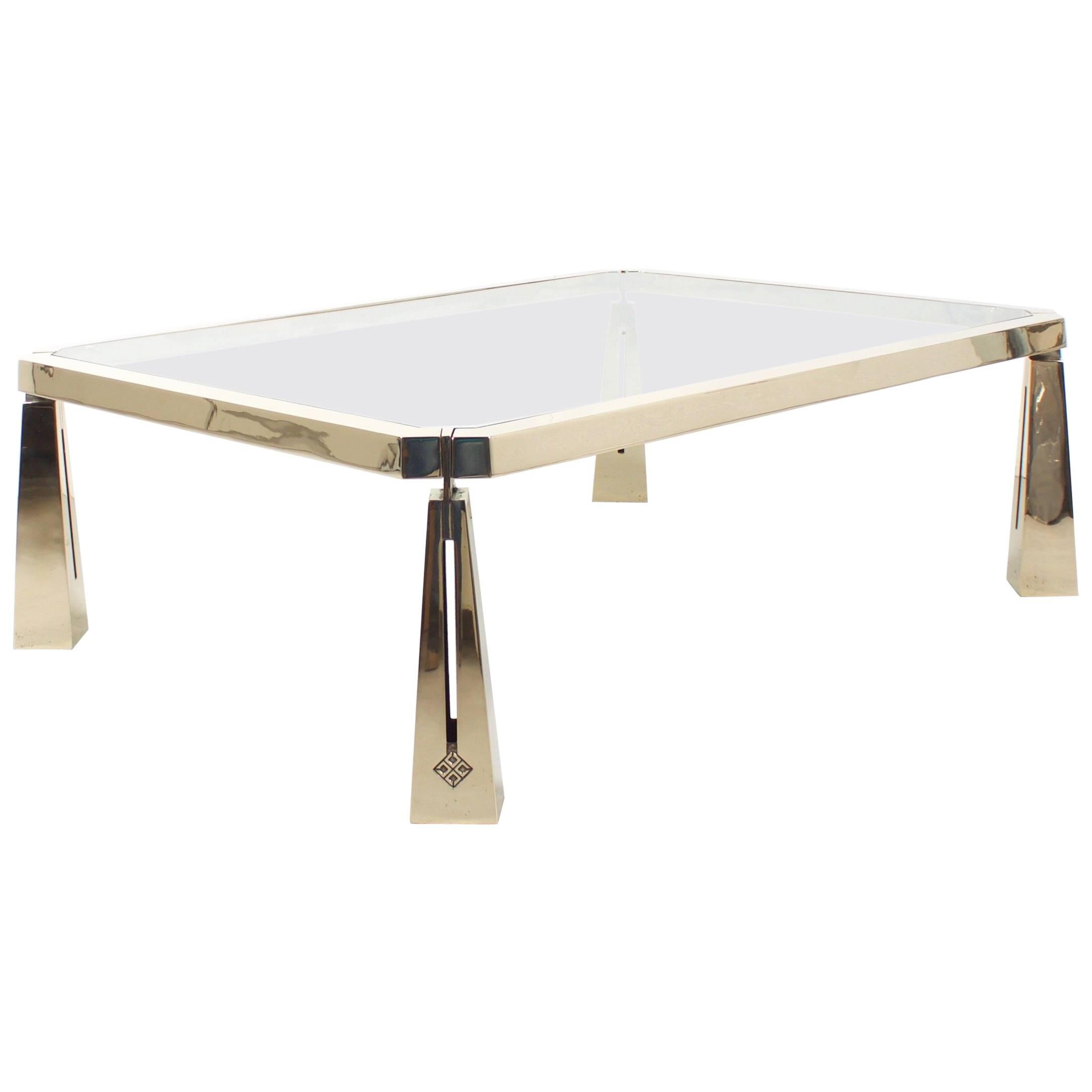 Rare Brass and Glass Coffee Table by Peter Ghyczy For Sale