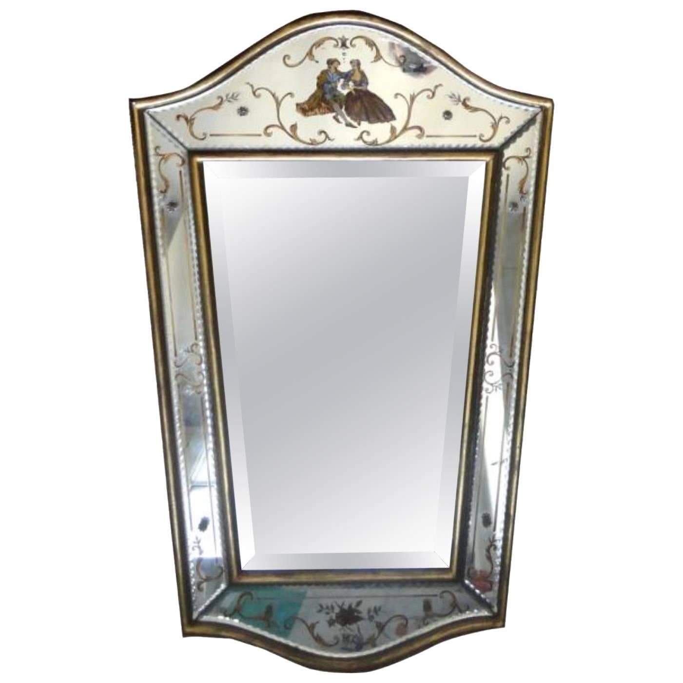 20th Century French Hand-painted Crystal Mirror 