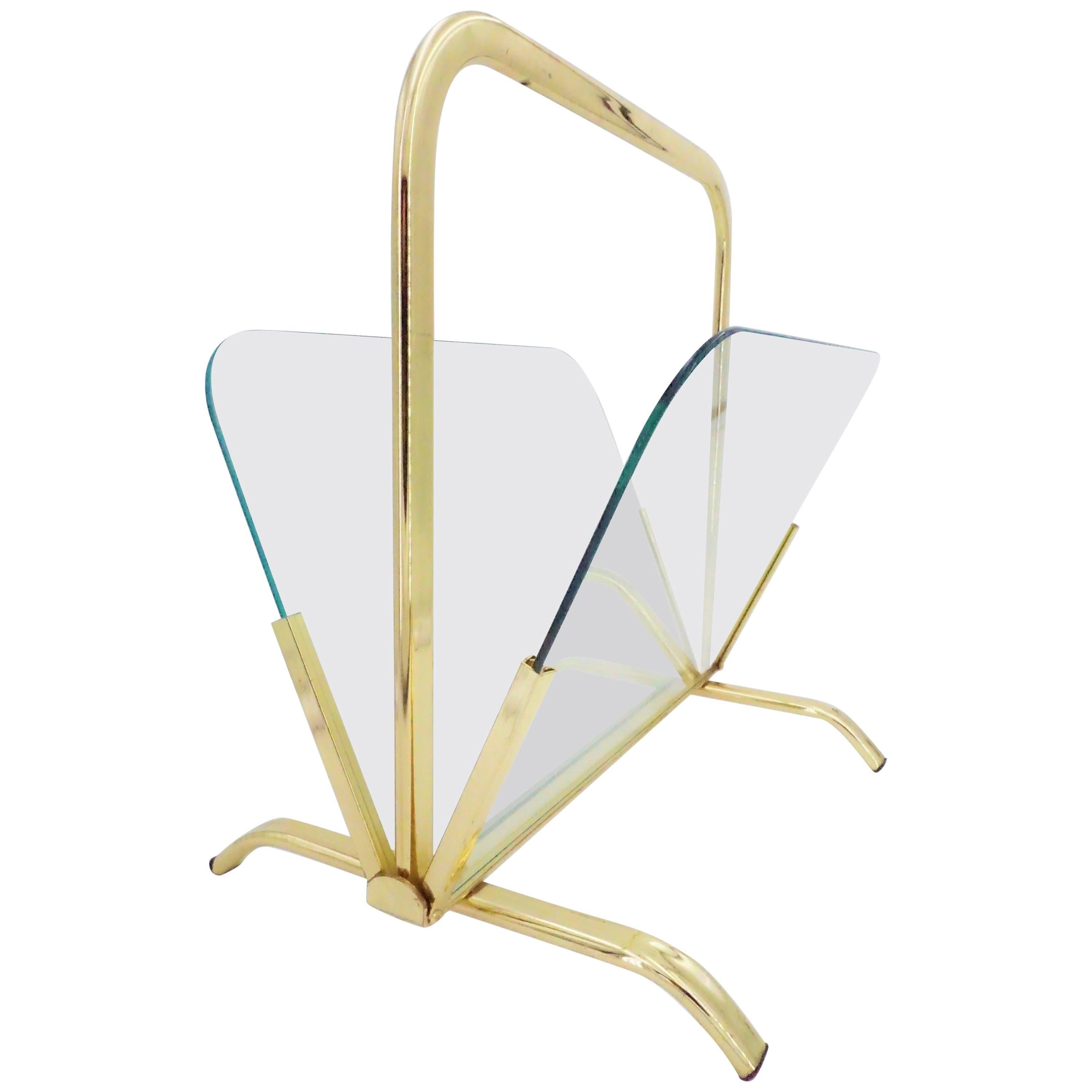 Glass And Brass Magazine Rack Hollywood Regency